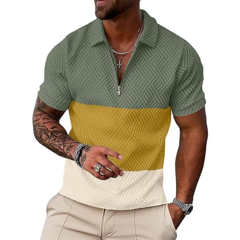 Sports Shirt Summer Comfortable Solid Color Mens Zipper Design Short-sleeved Polo Shirt Polyester Fiber