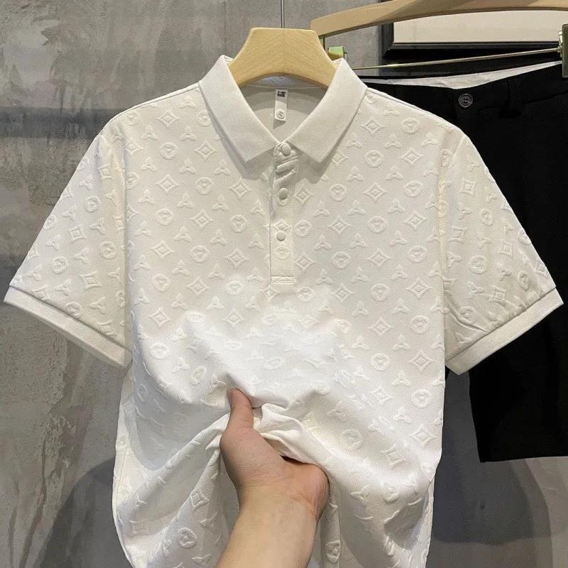 Sports Shirt Summer New Mens Lop-up Hollow Short-sleeved Polo Tee Shirt Ice Silk Breathable Business Fashion