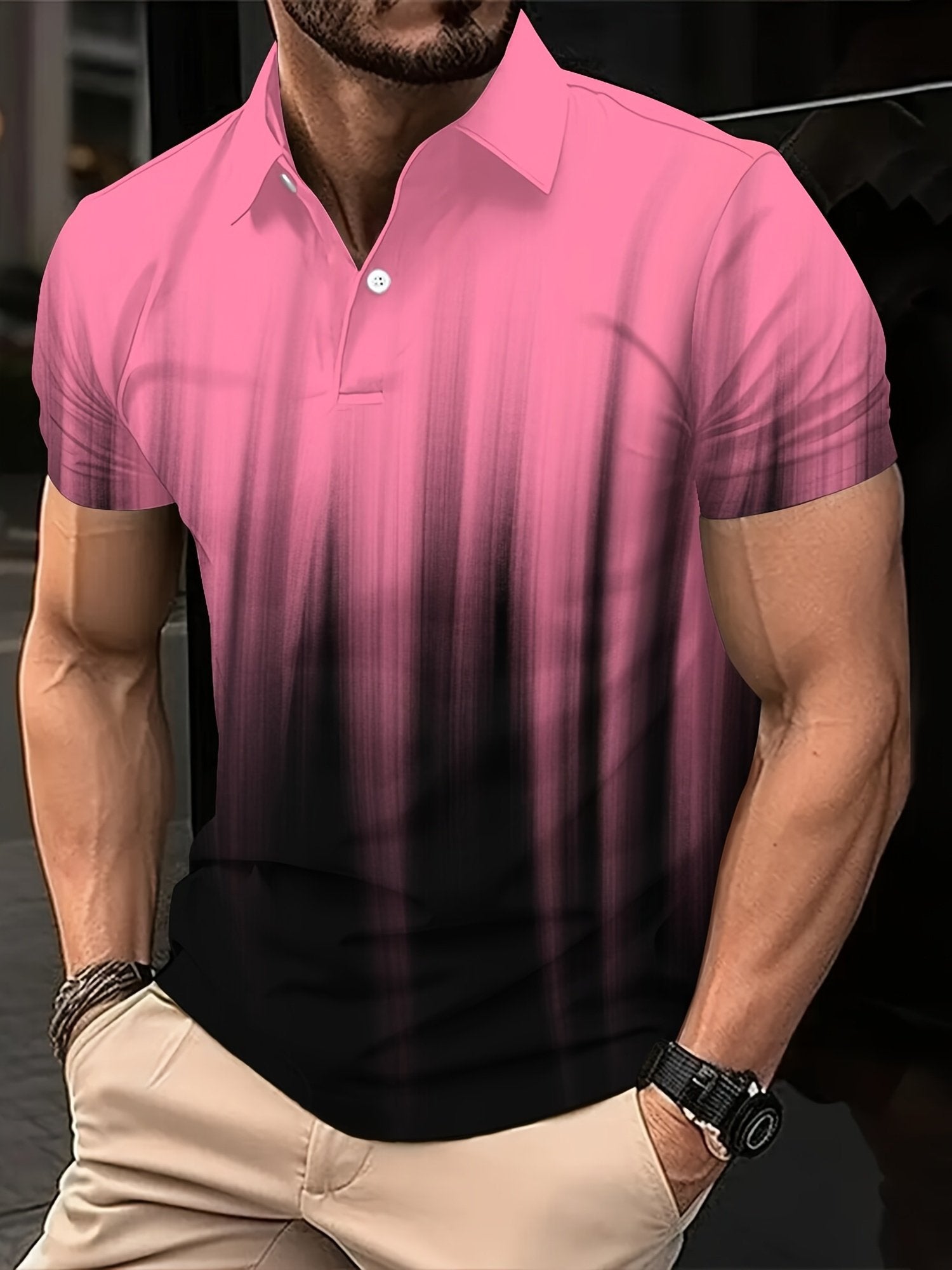Sports Shirt 2026 Summer New Style Mens Short-Sleeved Polo Shirt with 3D Gradient Pattern Print - Street Casual