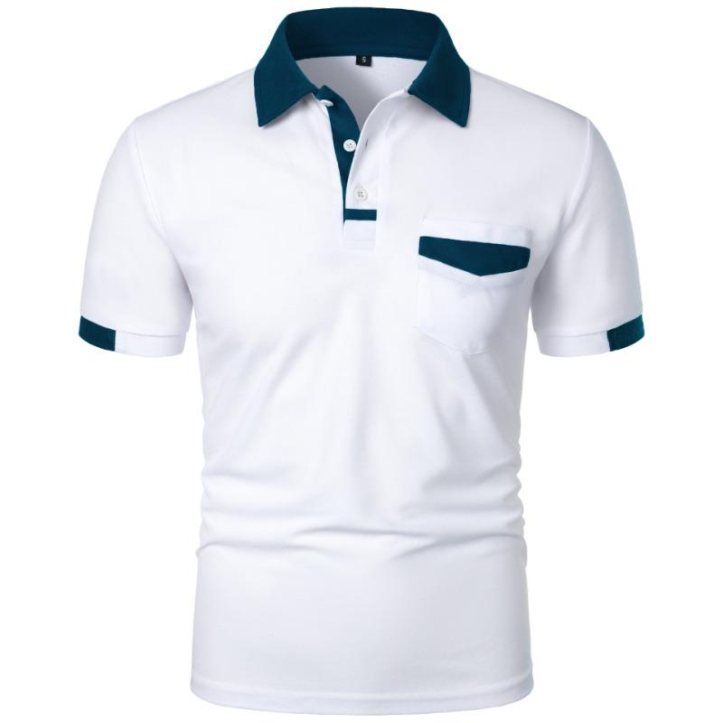 Sports Shirt New Mens Short Sleeve T Shirts Solid Color Polo Shirt with Pockets Breathable Loose Basic Shirts for