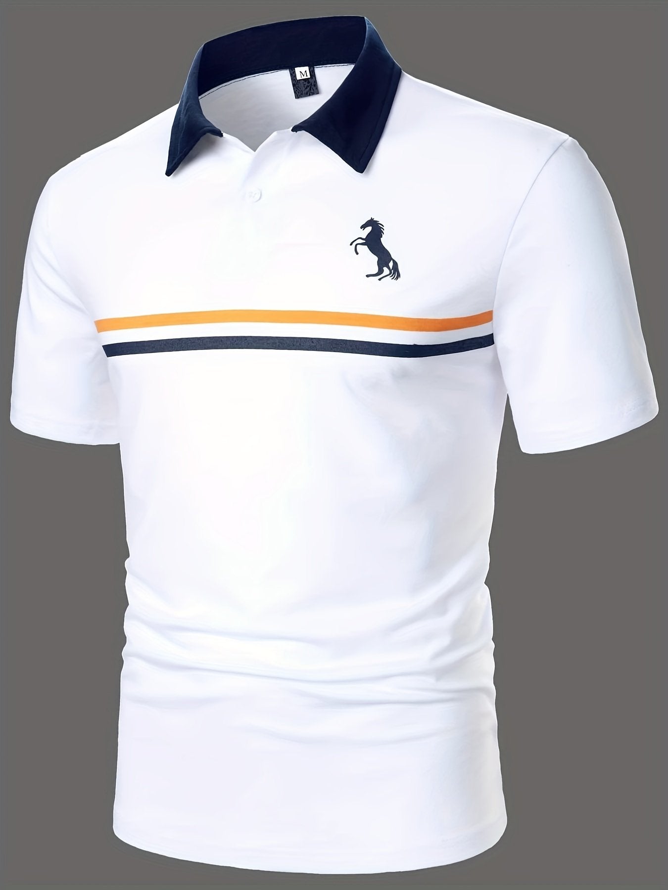 Sports Shirt 2026 Summer New Style Mens Polo Shirt - 3D Trendy Stripes with Little Horse Print - Casual