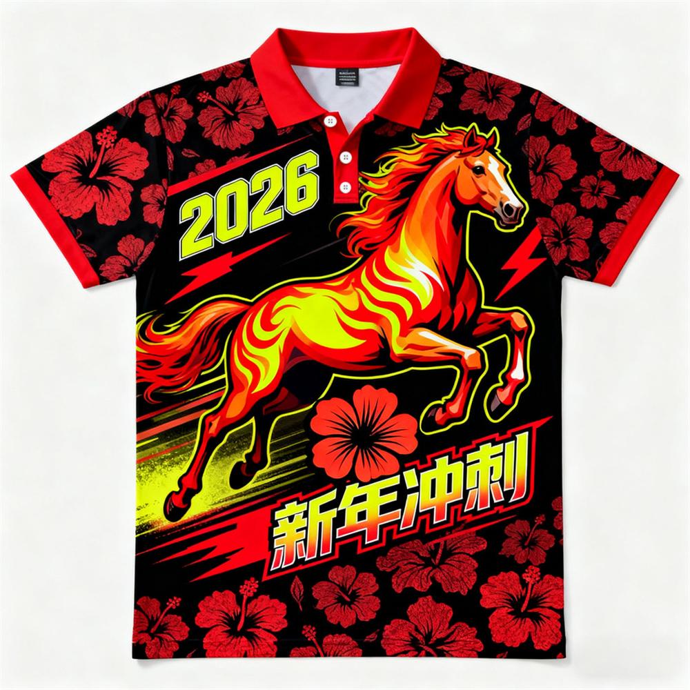 Sports Shirt 2026 Happy New Horse Year Print Polo Shirt Festival Gift Funny Personality Street Personality Horse
