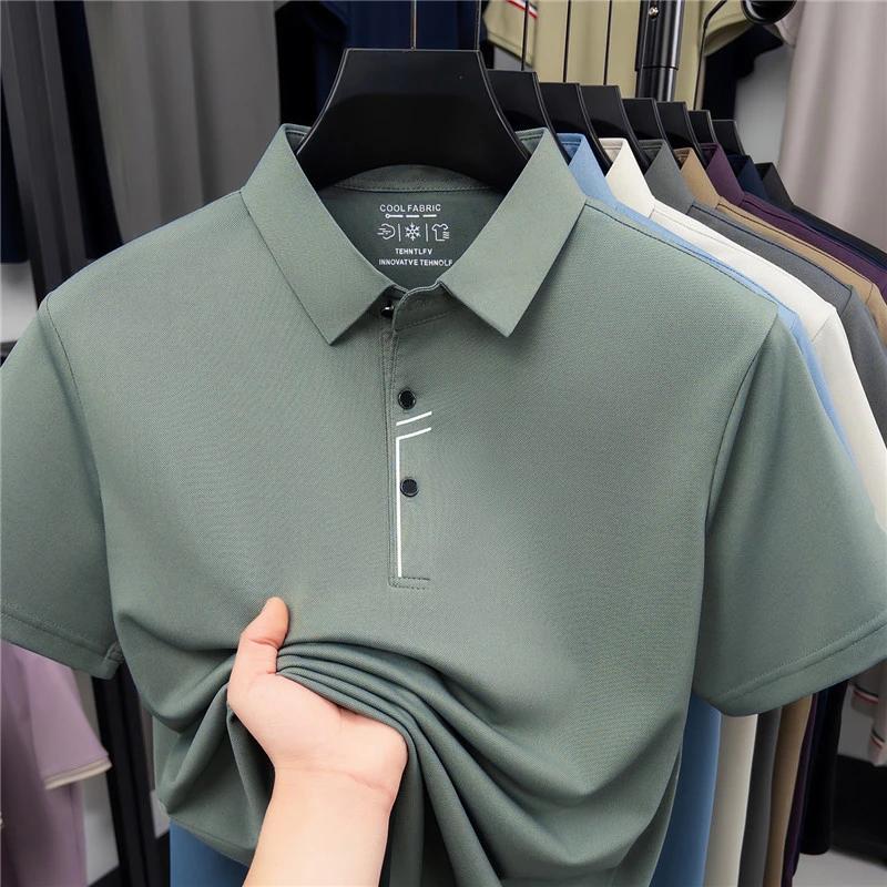 Sports Shirt 2026 New Mens Cool Fabric Polo Shirt Wrinkle Resistant Quick Dry Short Sleeve Top For Office And