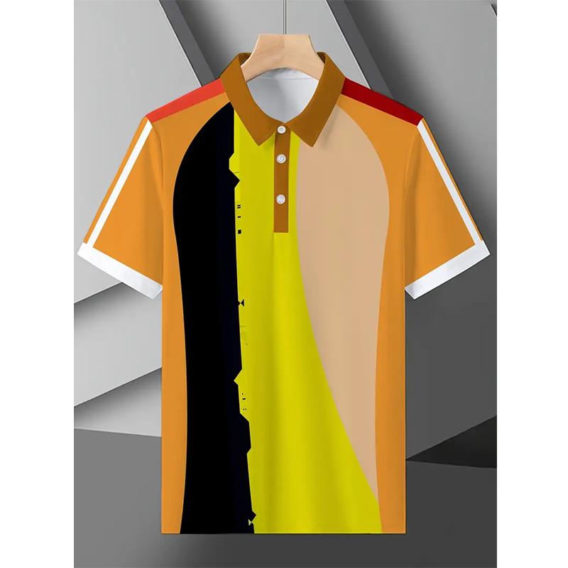 Sports Shirt New Spring Autumn 3D Digital Print Stripe Plaid Sport Short Sleeve Polo Shirt Men Business Casual