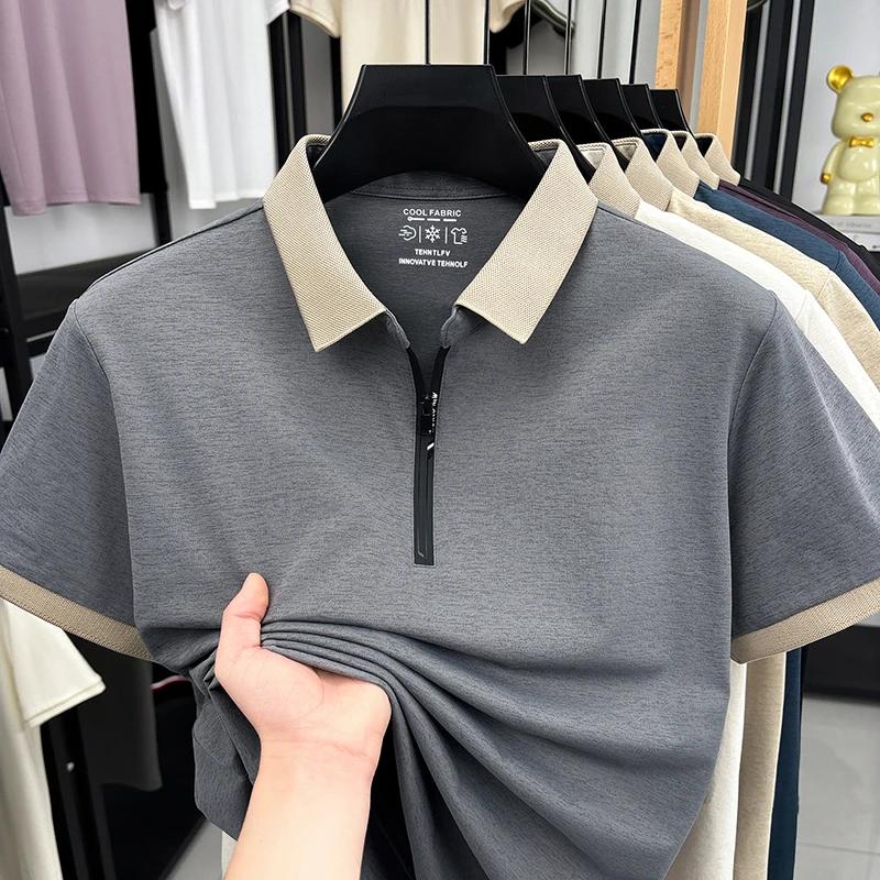 Sports Shirt 2026 New Mens Quarter Zip Polo Shirt Cool Breathable Fabric Short Sleeve Top For Office And Daily