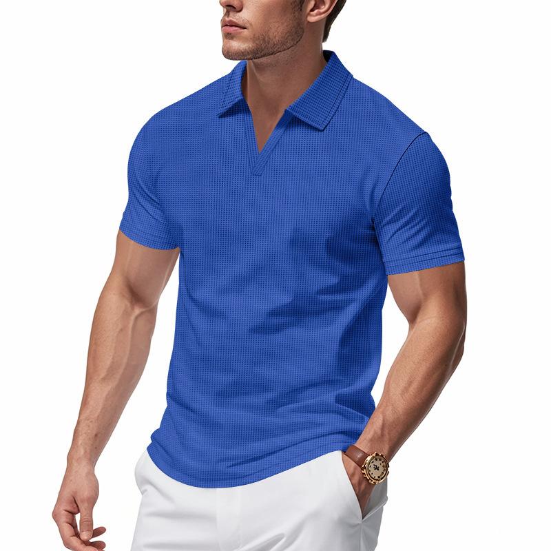 Sports Shirt 2026 Summer New Polo Collar Casual Fashion Mens Clothing Waffle Short Sleeve Solid Color Casual V