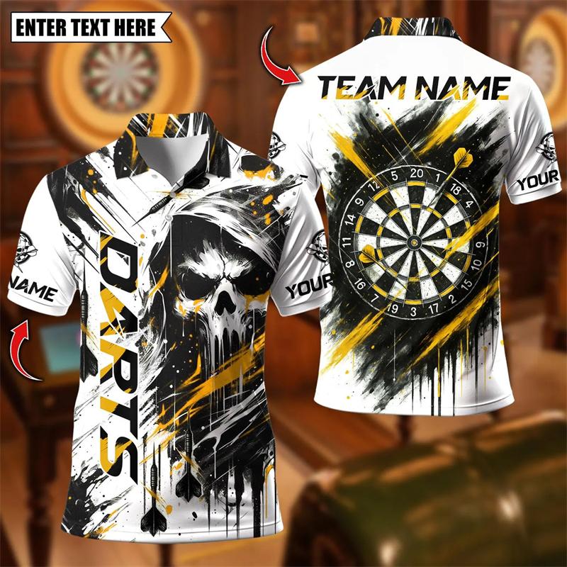 Sports Shirt Trendy Skull Graphic Darts Polo Shirts For Men Fashion Custom Name Team Name Polo Shirt Loose