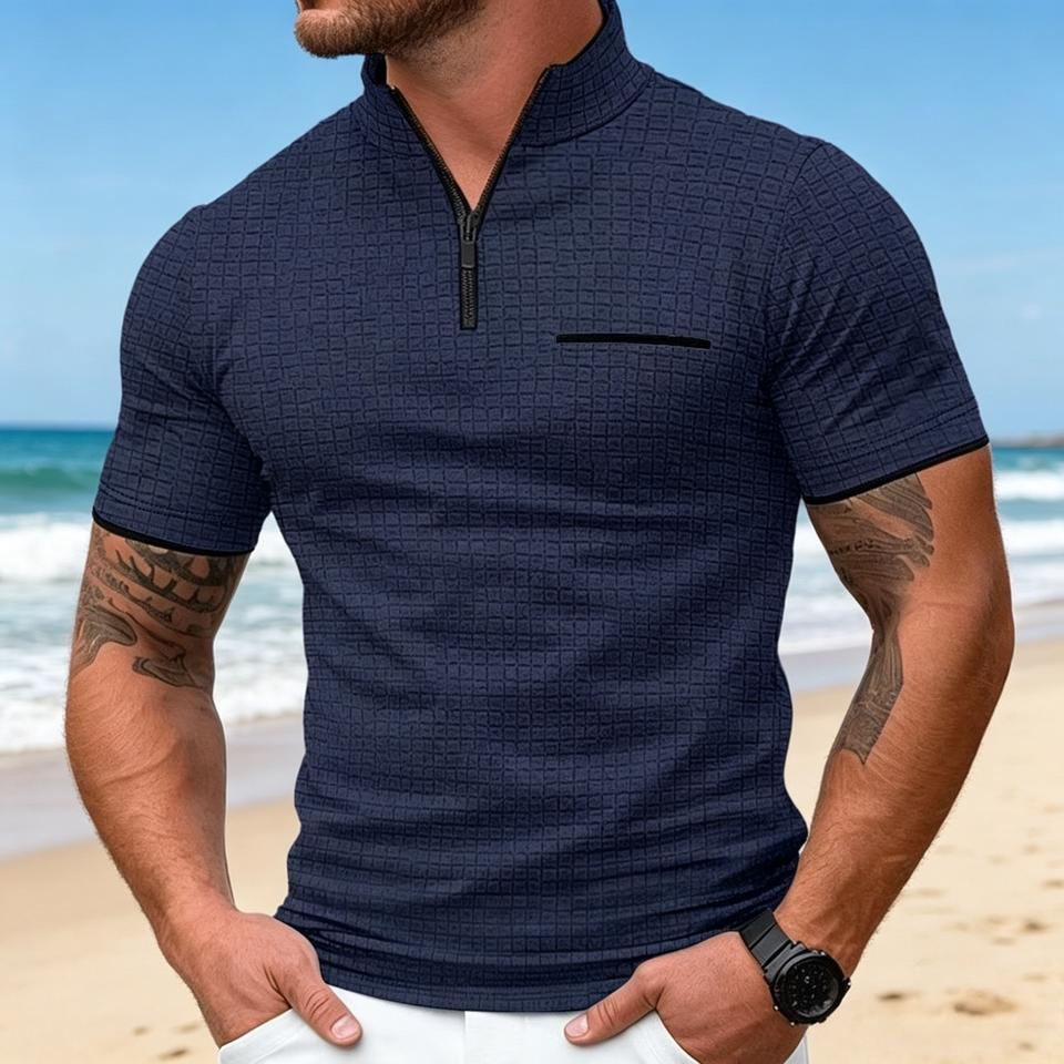 Sports Shirt Mens Solid Color Zip-Up Lapel Polo Shirt Loose Casual Streetwear Breathable Soft Lightweight Fashion
