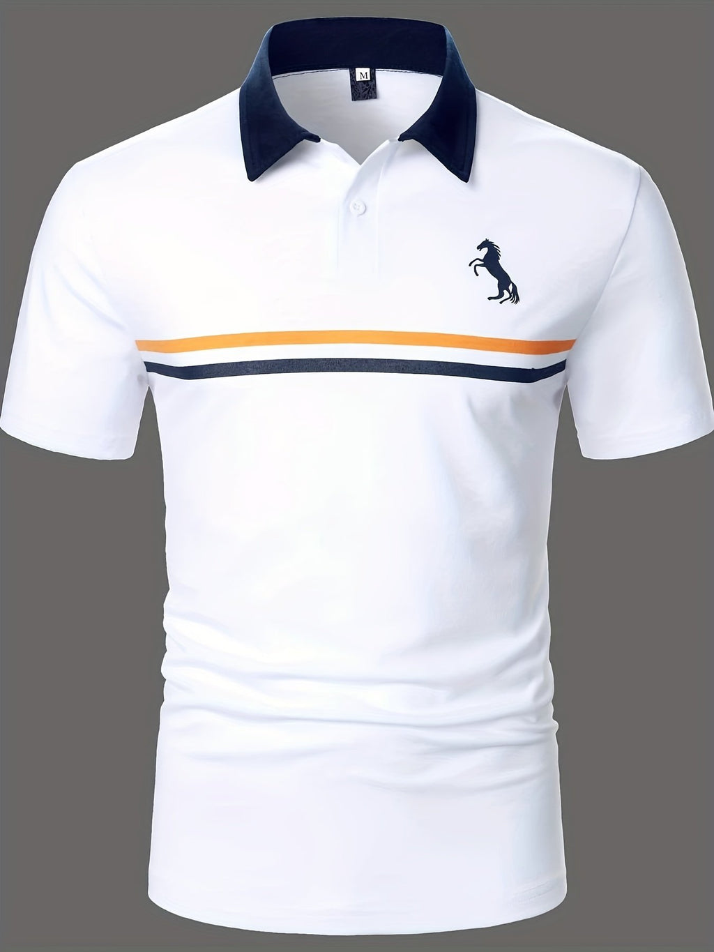 Sports Shirt 2026 Summer New Style Mens Polo Shirt - 3D Trendy Stripes with Little Horse Print - Casual