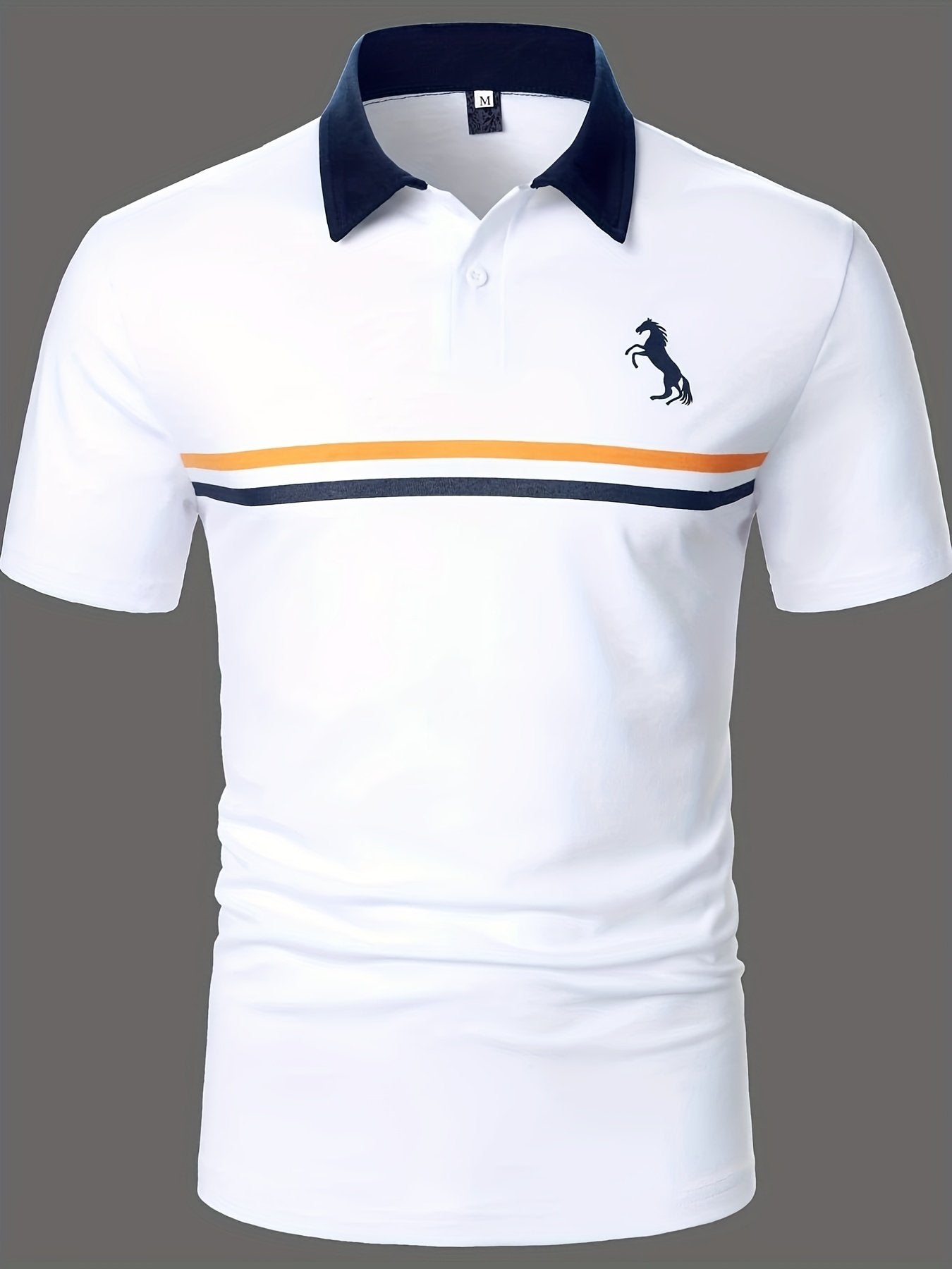 Sports Shirt 2026 Summer New Style Mens Polo Shirt - 3D Trendy Stripes with Little Horse Print - Casual