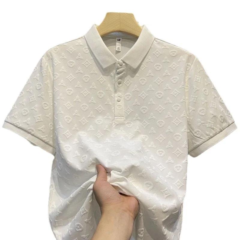 Sports Shirt Summer New Mens Lop-up Hollow Short-sleeved Polo Tee Shirt Ice Silk Breathable Business Fashion