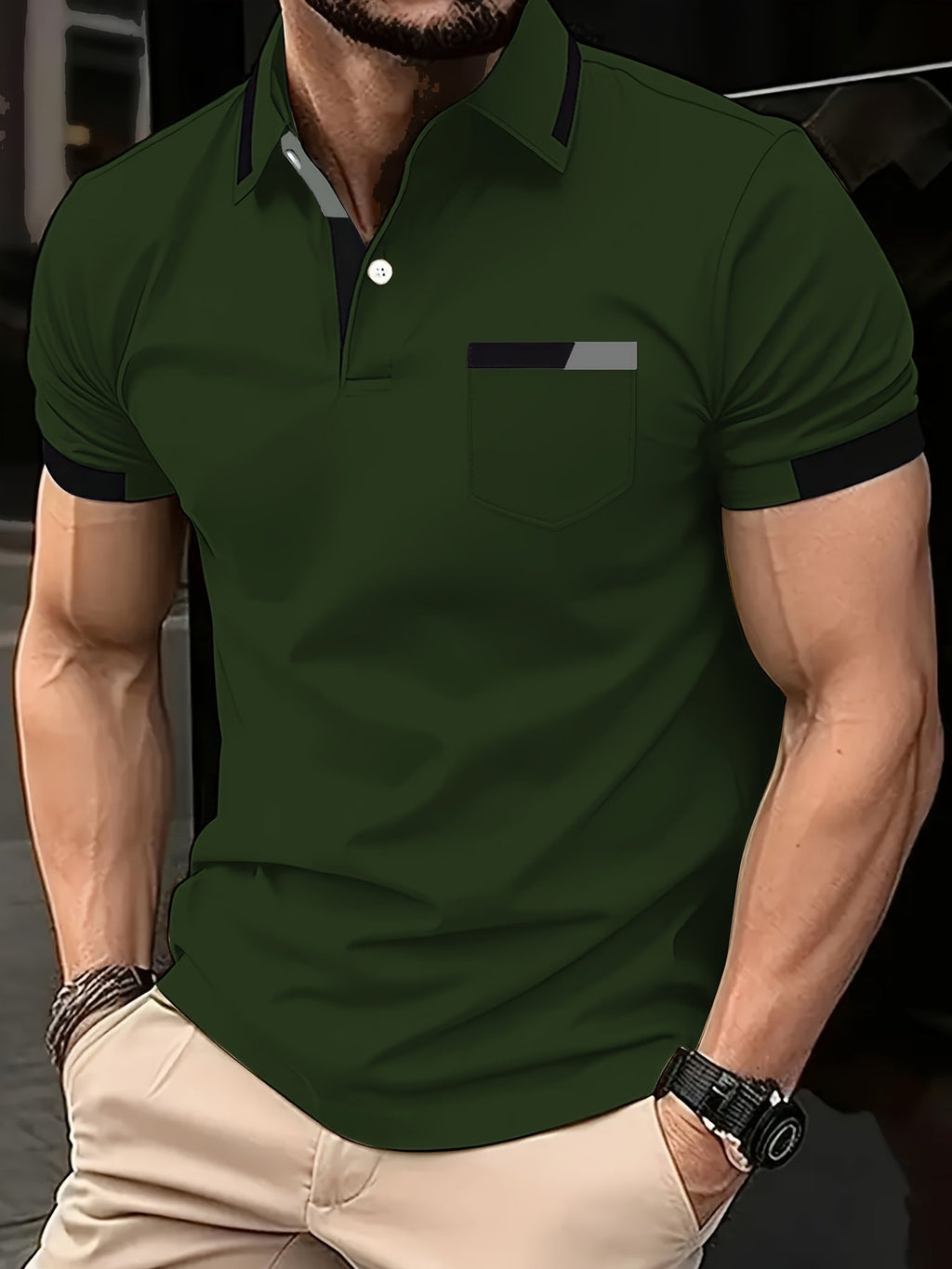 Sports Shirt Mens Summer Casual Color-Blocked Polo Shirt Mature and Elegant Mens Polo Shirt Suitable for