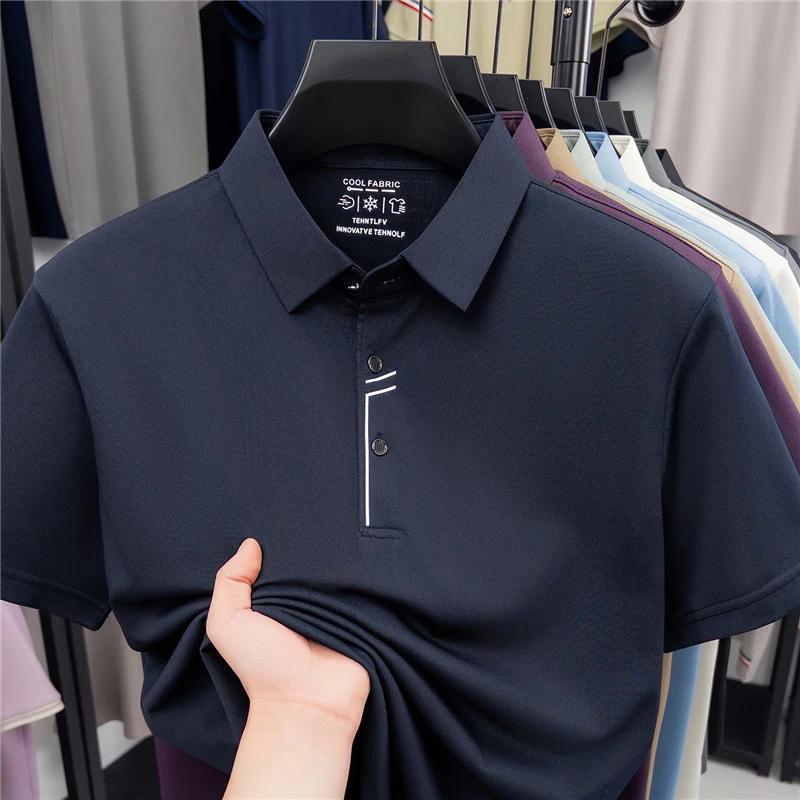 Sports Shirt 2026 New Mens Cool Fabric Polo Shirt Wrinkle Resistant Quick Dry Short Sleeve Top For Office And