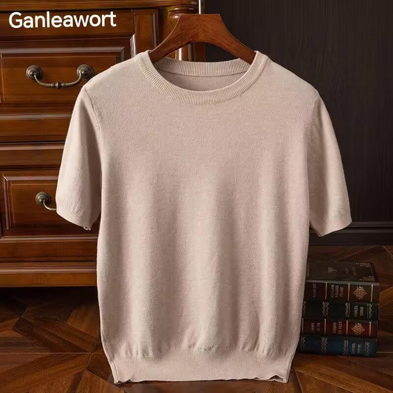 Sports Shirt 2026 Spring/Summer New Round Neck Short Sleeve Mens Wool Knitted T-shirt Loose Large Sweater Casual