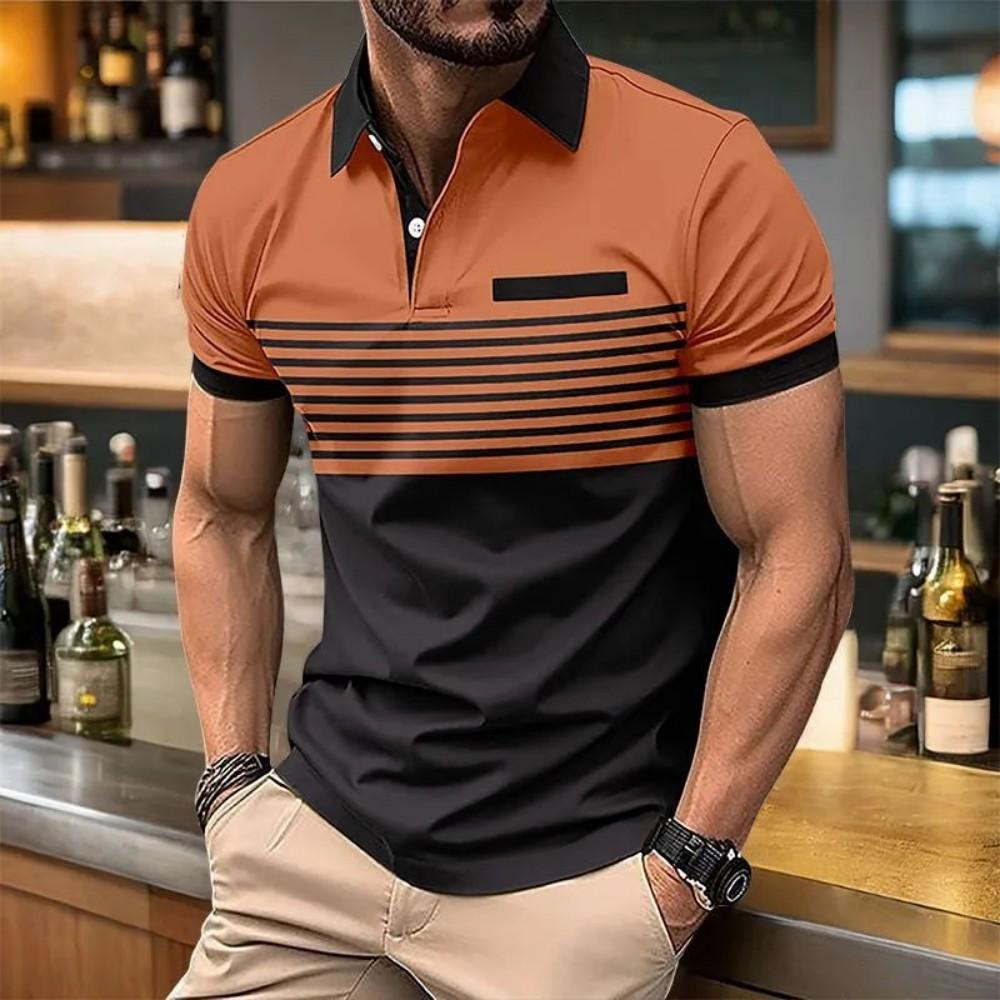 Sports Shirt European and American mens summer fashion striped print comfortable breathable polo shirt outdoor