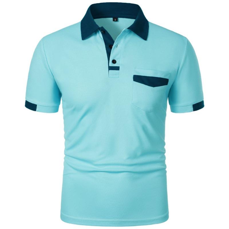 Sports Shirt New Mens Short Sleeve T Shirts Solid Color Polo Shirt with Pockets Breathable Loose Basic Shirts for