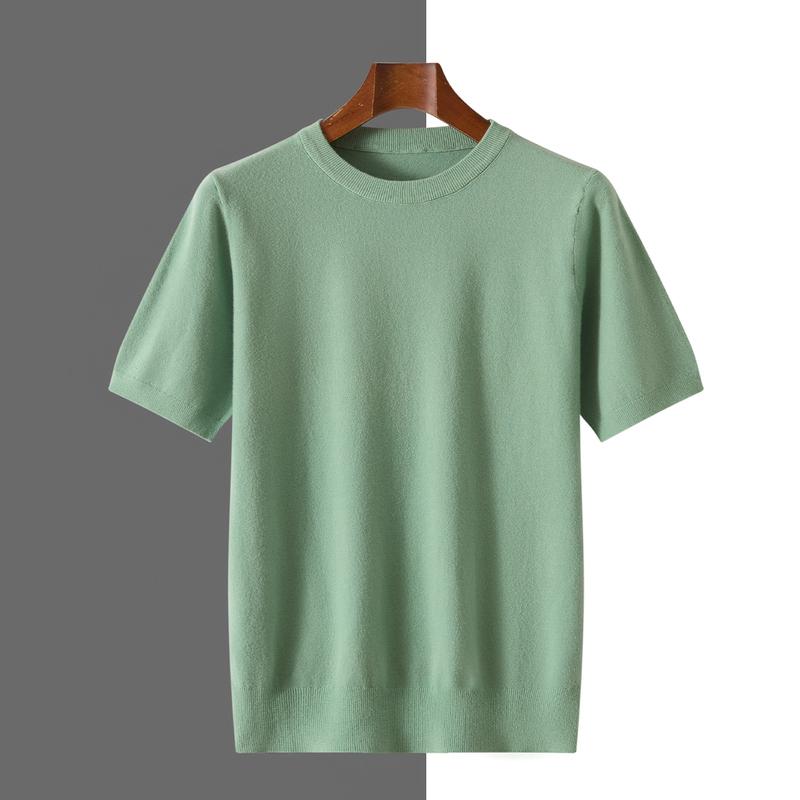 Sports Shirt 2026 Spring/Summer New Round Neck Short Sleeve Mens Wool Knitted T-shirt Loose Large Sweater Casual