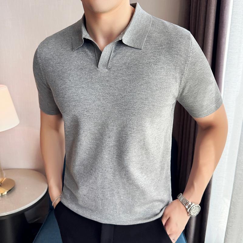 Sports Shirt High Elasticity Knitted Men Polo Shirt Short Sleeved 2026 Summer New Ice Silk Light Thin Solid