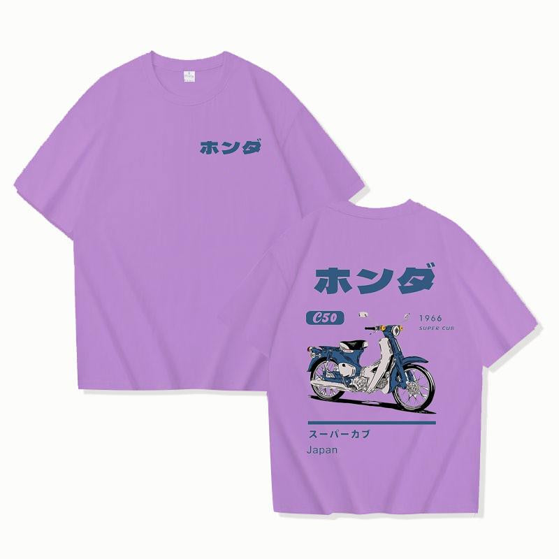 Sports Shirt Fashion Loose T-Shirt Retro Summer Cartoon Anime Car Print Unisex Short Sleeve Round Neck Couples