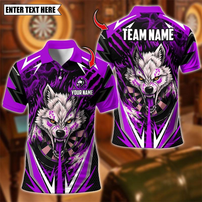 Sports Shirt 2026 New Wolf Graphic Darts Polo Shirts For Men Custom Name Team Name 3D Printed Polo Shirt Loose