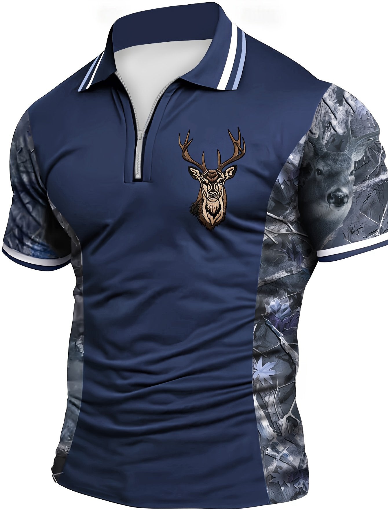 Sports Shirt 2026 Summer New Style Mens Zippered Polo Shirt with 3D Elk Pattern Print for Street Casual Fashion