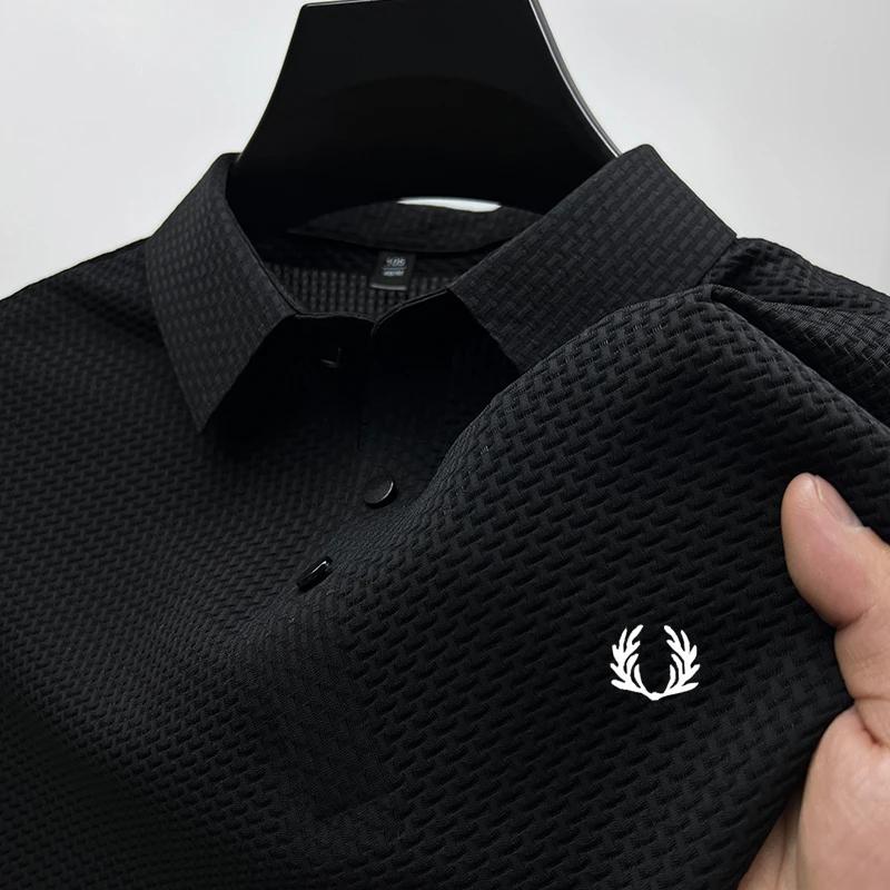 Sports Shirt Summer 2026 Mens Business Casual Solid Color Polo Shirt Breathable Bone Flower Design Short Sleeve