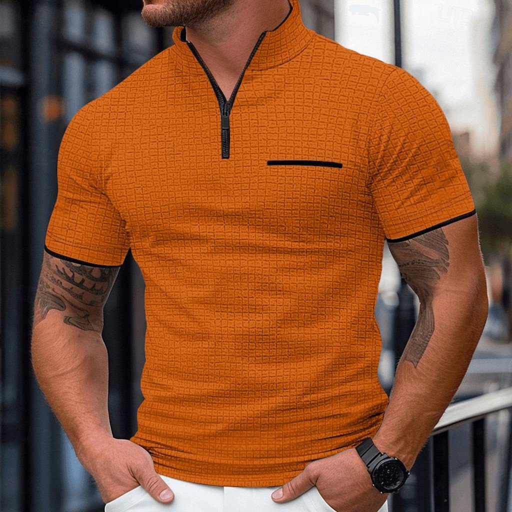 Sports Shirt Mens Solid Color Zip-Up Lapel Polo Shirt Loose Casual Streetwear Breathable Soft Lightweight Fashion