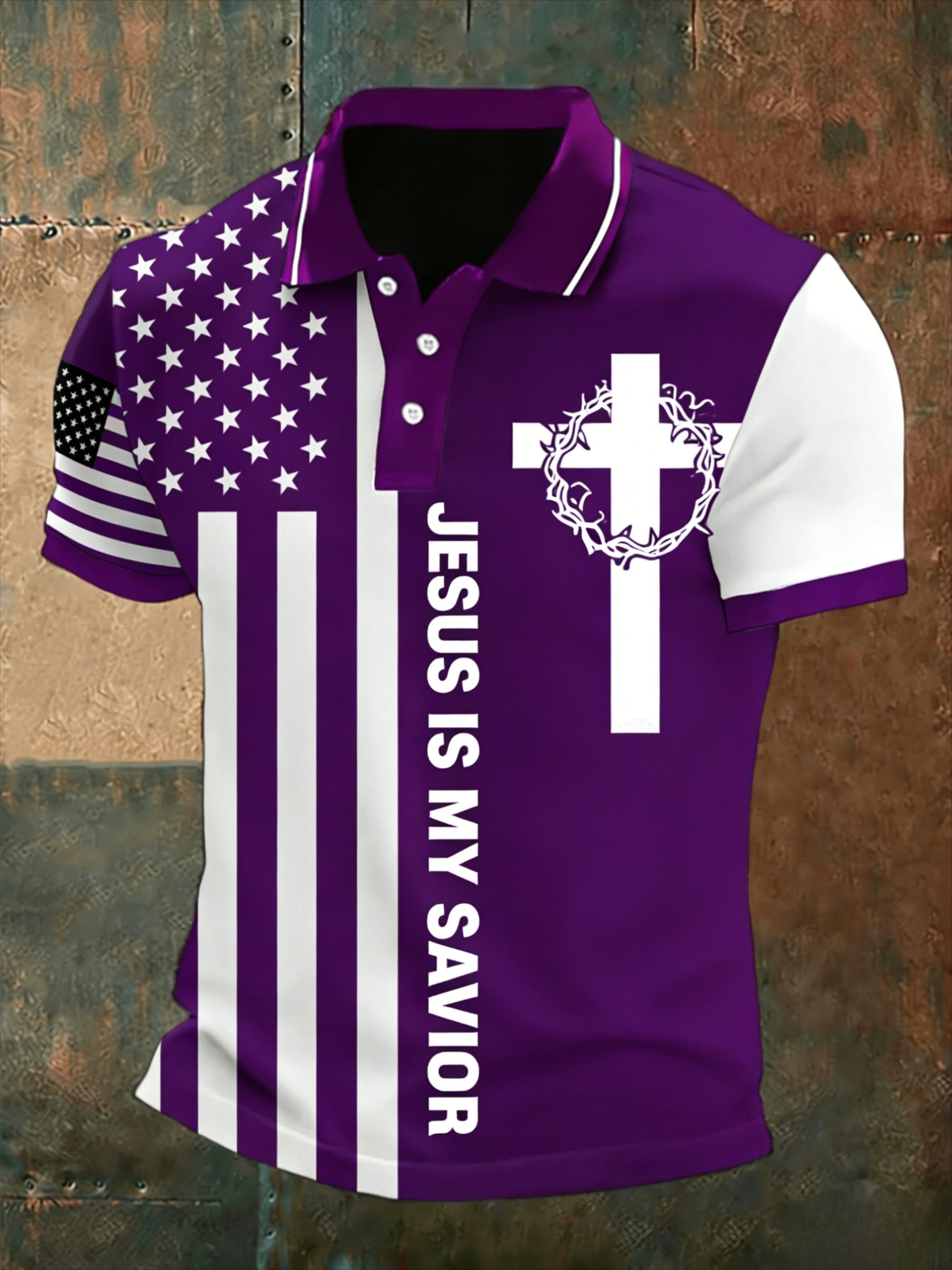 Sports Shirt 2026 Latest Size Large Mens Casual Sports Short-sleeved Shirt with American Flag and Cross Pattern
