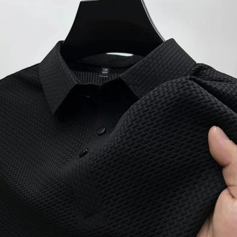 Sports Shirt 2026 Summer New Mens Lop-up Hollow Short-sleeved Polo Tee Shirt Ice Silk Breathable Business Fashion