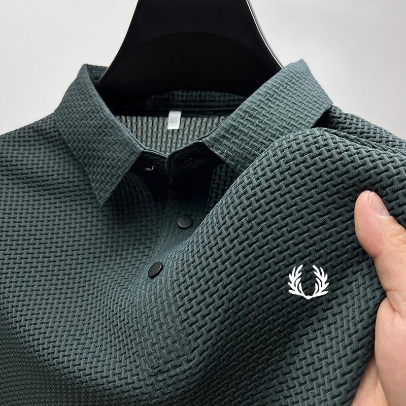 Sports Shirt Summer 2026 Mens Business Casual Solid Color Polo Shirt Breathable Bone Flower Design Short Sleeve