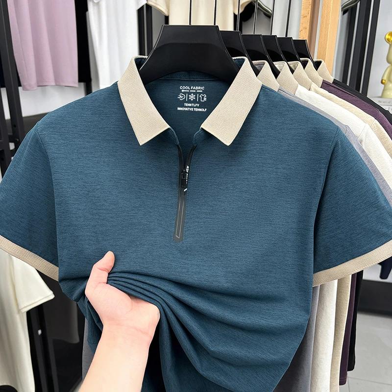 Sports Shirt 2026 New Mens Quarter Zip Polo Shirt Cool Breathable Fabric Short Sleeve Top For Office And Daily