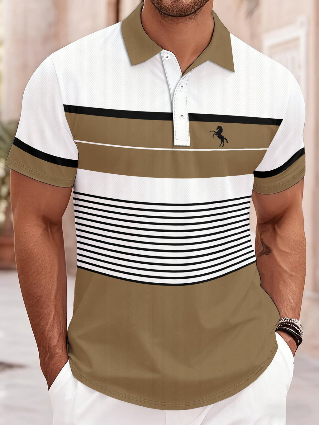 Sports Shirt 2026 Summer Mens Polo Shirt with Stripes Print Breathable Lightweight Comfortable Casual and