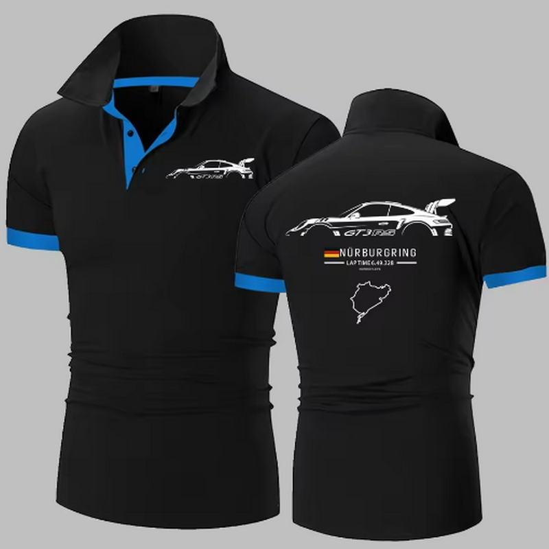Sports Shirt 911 GT3 RS Heavyweight Polo Shirt  Nrburgring Track F1 Polos Shirts Mens Solid Color High Quality