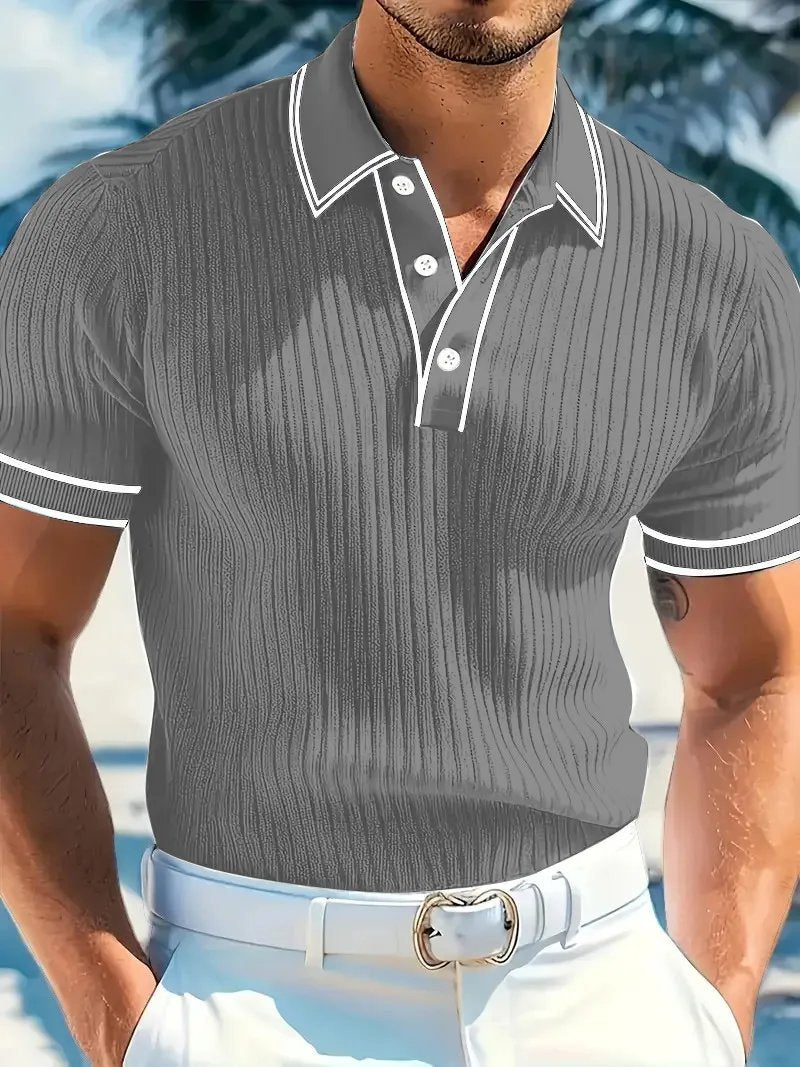 Sports Shirt New Mens Short Sleeved Summer Color Blocked Striped Lapel Polo Shirt for Summer
