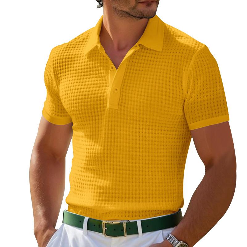 Sports Shirt 2026 Summer POLO Shirt Button Waffle Mens T-Shirt Sports Polo Shirt