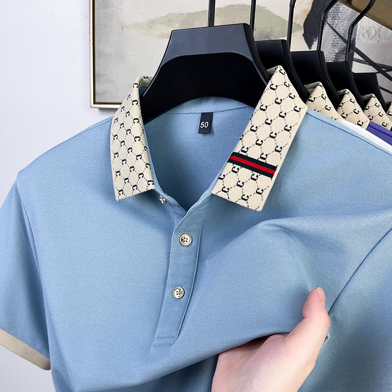 Sports Shirt Fashion Tops Short Sleeve Polo Shirt Men New Personalized Letter Color Blocked High-end Casual