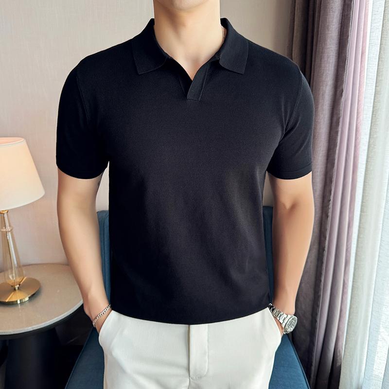 Sports Shirt High Elasticity Knitted Men Polo Shirt Short Sleeved 2026 Summer New Ice Silk Light Thin Solid