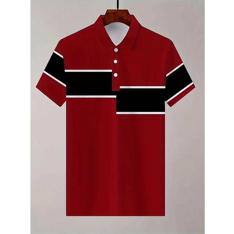 Sports Shirt New Spring Autumn 3D Digital Print Stripe Plaid Sport Short Sleeve Polo Shirt Men Business Casual