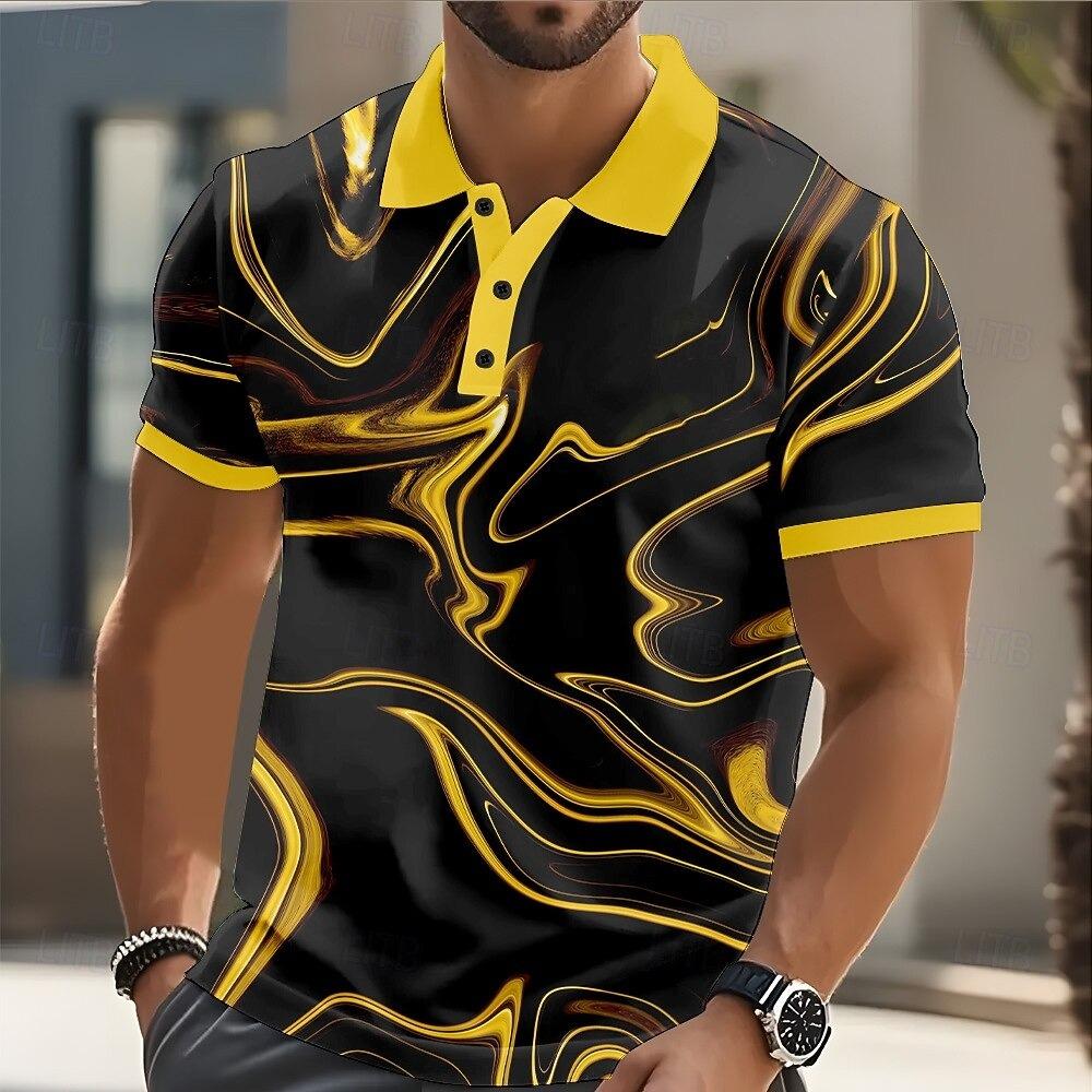 Sports Shirt Mens Abstract Geometric Polo Short Sleeve Shirts Lapel Business Casual Athleisure Daily Wear 3D