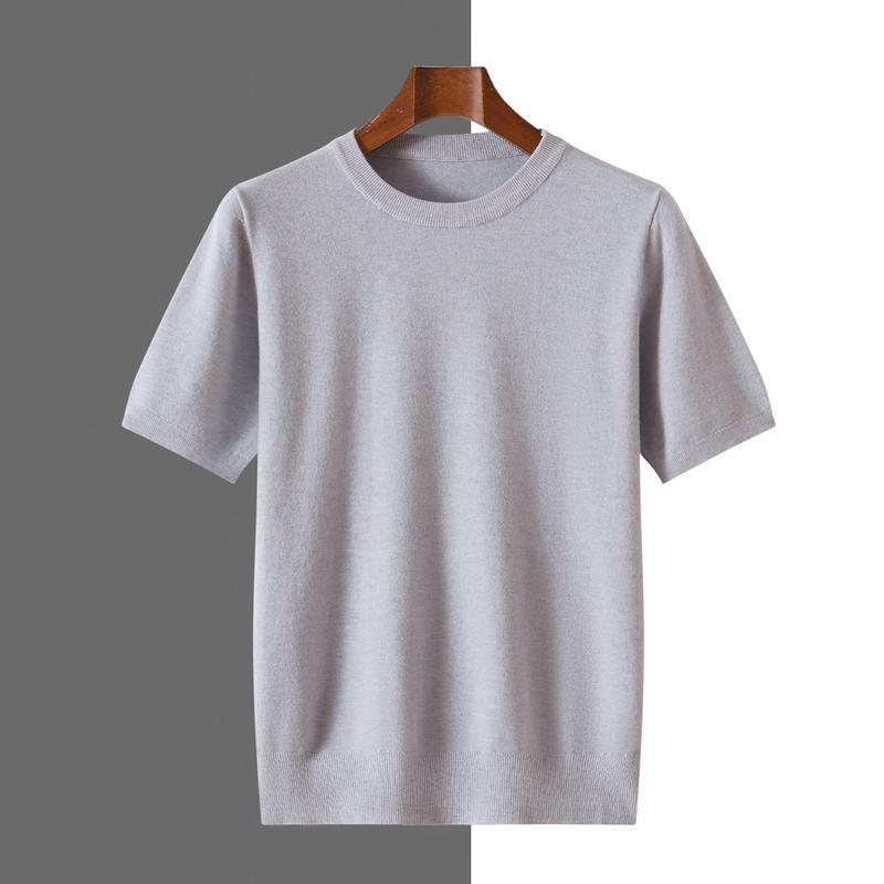 Sports Shirt 2026 Spring/Summer New Round Neck Short Sleeve Mens Wool Knitted T-shirt Loose Large Sweater Casual