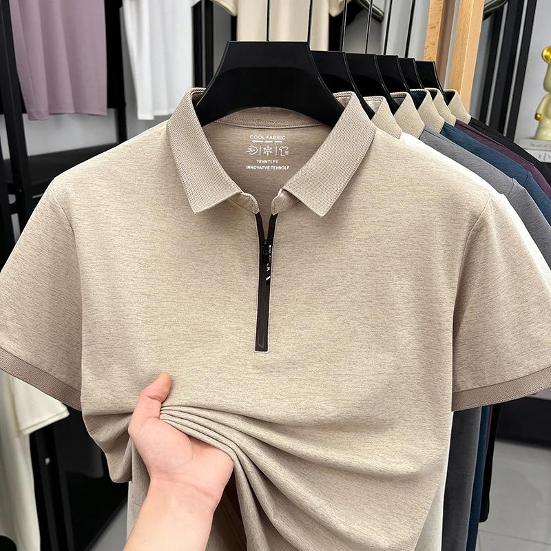 Sports Shirt 2026 New Mens Quarter Zip Polo Shirt Cool Breathable Fabric Short Sleeve Top For Office And Daily