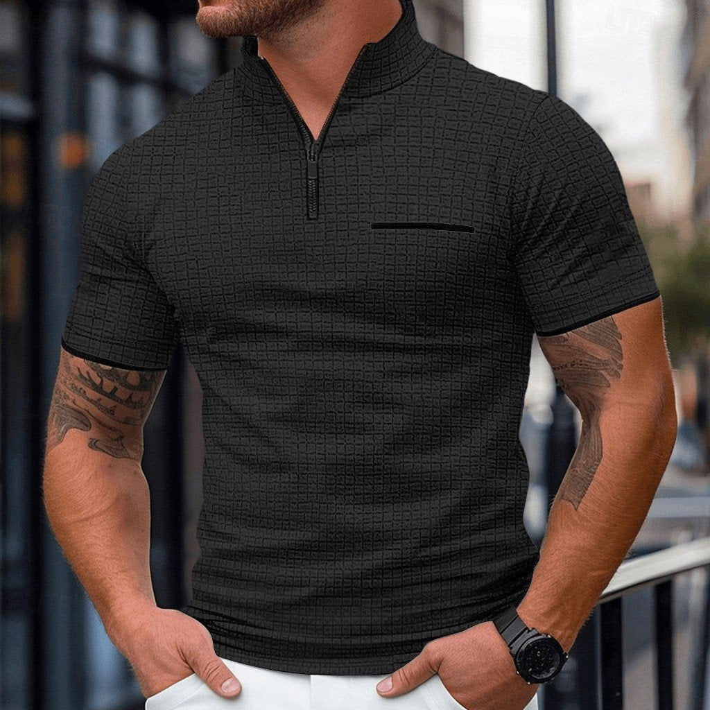 Sports Shirt Mens Solid Color Zip-Up Lapel Polo Shirt Loose Casual Streetwear Breathable Soft Lightweight Fashion