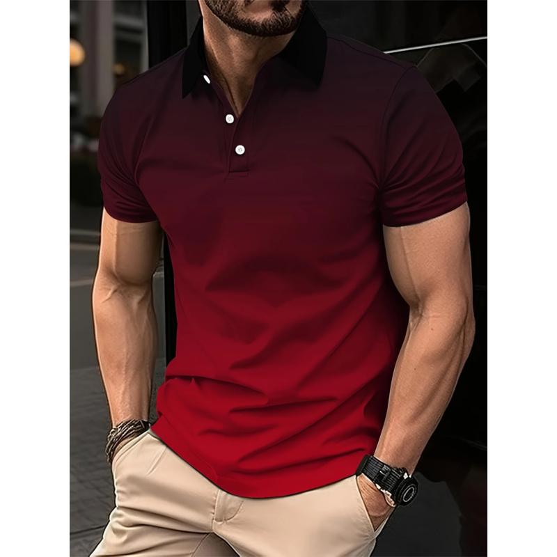 Sports Shirt Mens fashion gradient color shirt polo lapel golf shirt short-sleeved printed button clothing