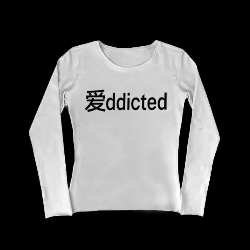 Gothic letter long T-shirt round neck retro rock grunge punk Y2K top versatile slim urban casual