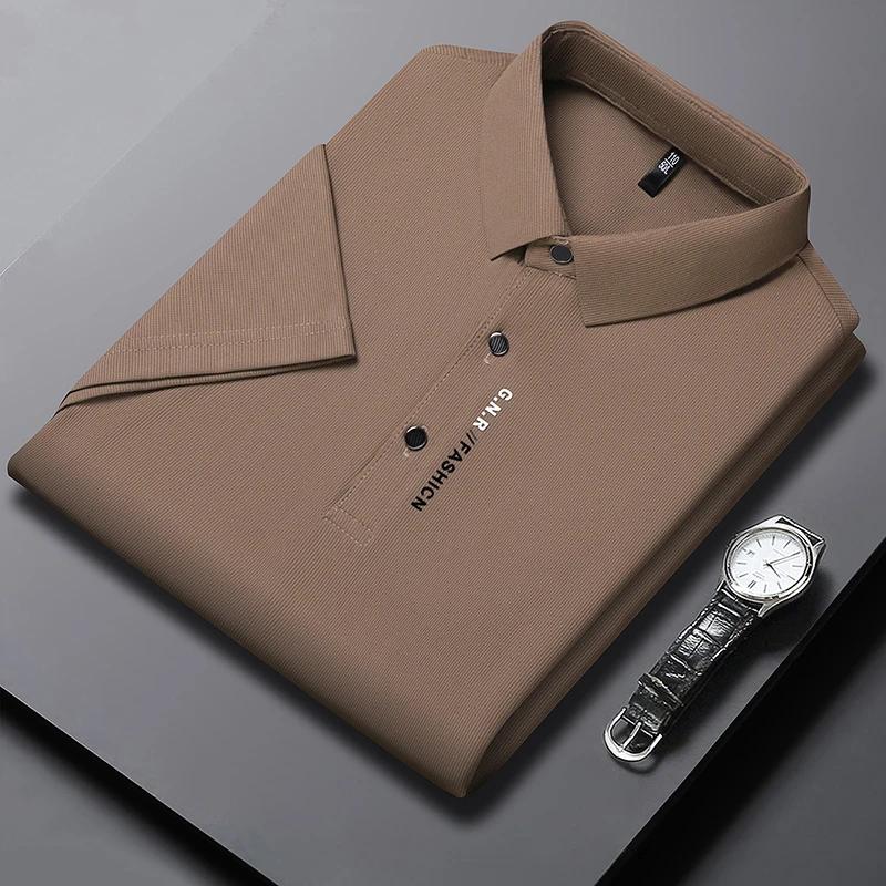 Sports Shirt Mens Short Sleeve Solid Color Polo Shirt Breathable Comfortable Elastic Top New Arrivals Casual