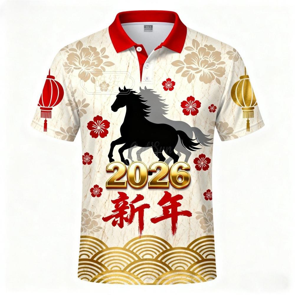 Sports Shirt 2026 Happy New Horse Year Print Polo Shirt Festival Gift Funny Personality Street Personality Horse