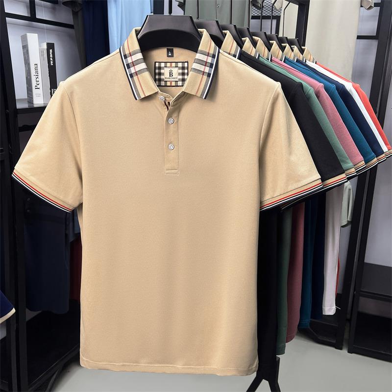 Sports Shirt High end silky cotton breathable short sleeve polo shirt mens summer new trend plaid lapel designer