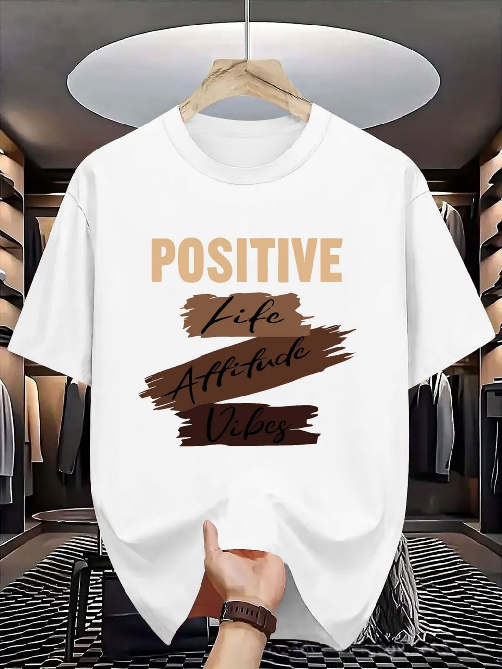 Sports Shirt Pure Cotton Positive Energy Print T-Shirt with 8 Color Options - Loose Fit Unisex Short Sleeve