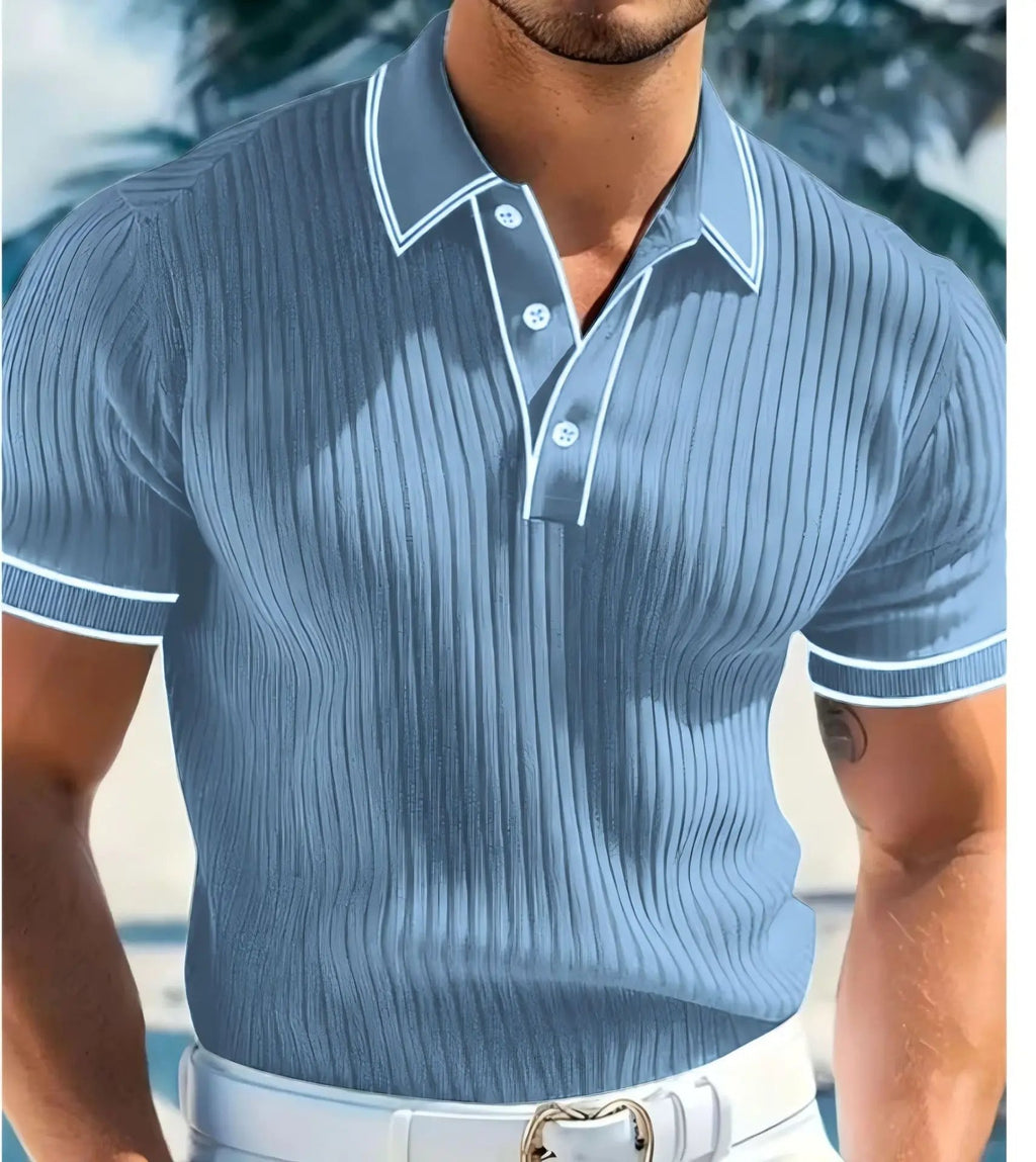 Sports Shirt New Mens Short Sleeved Summer Color Blocked Striped Lapel Polo Shirt for Summer