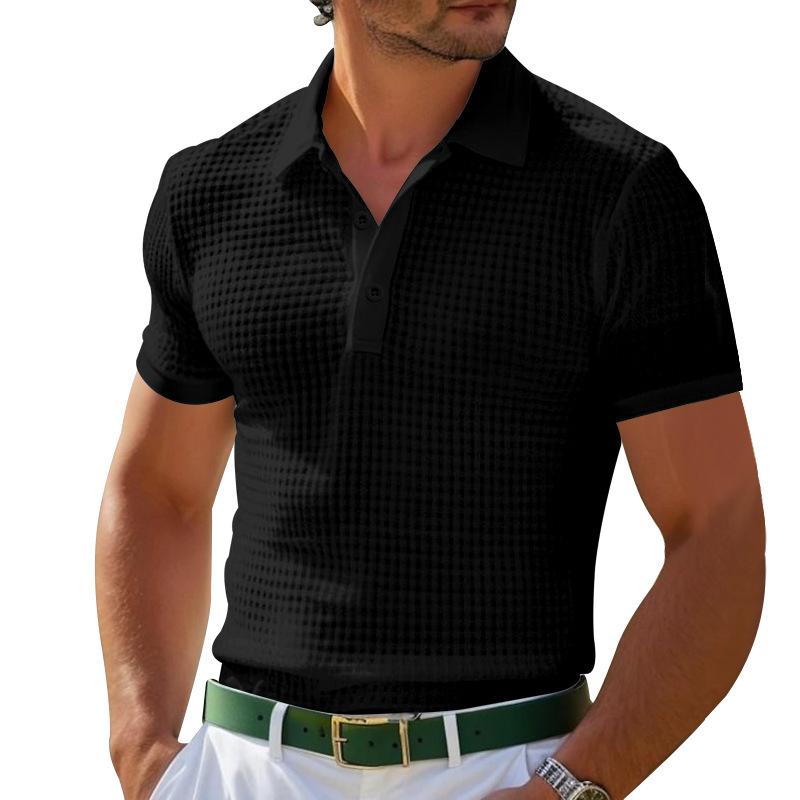 Sports Shirt 2026 Summer POLO Shirt Button Waffle Mens T-Shirt Sports Polo Shirt